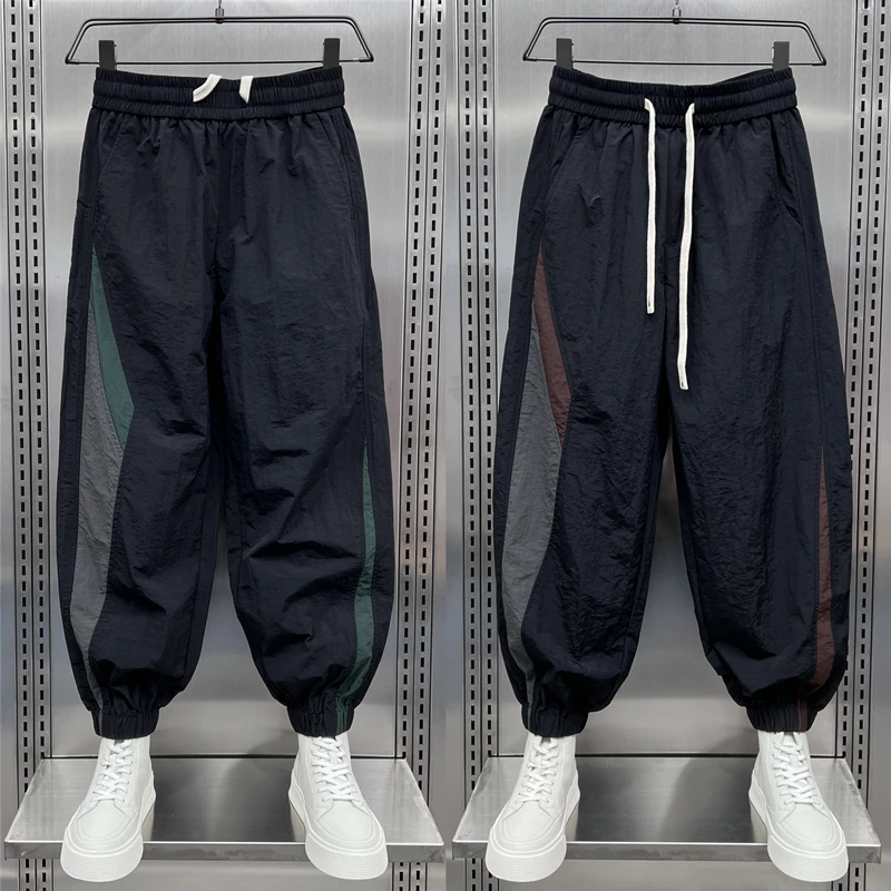 

Летние тонкие мужские свободные повседневные брюки больших размеров, быстросохнущие спортивные брюки-карго 7/8 длины в стиле колор-блок, рабочие брюки Harlan