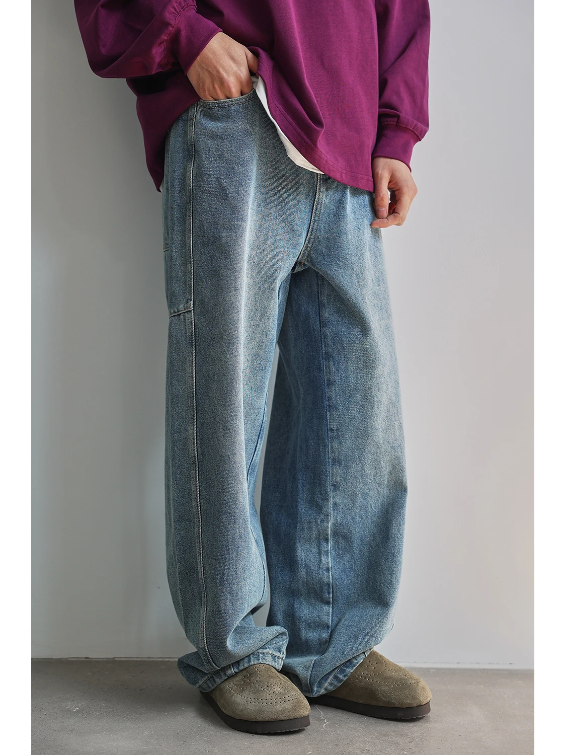 

LH Store Американские ретро легкие свободные прямые джинсы мужские широкие длинные брюки повседневные хлопковые джинсовые брюки со средней талией на молнии