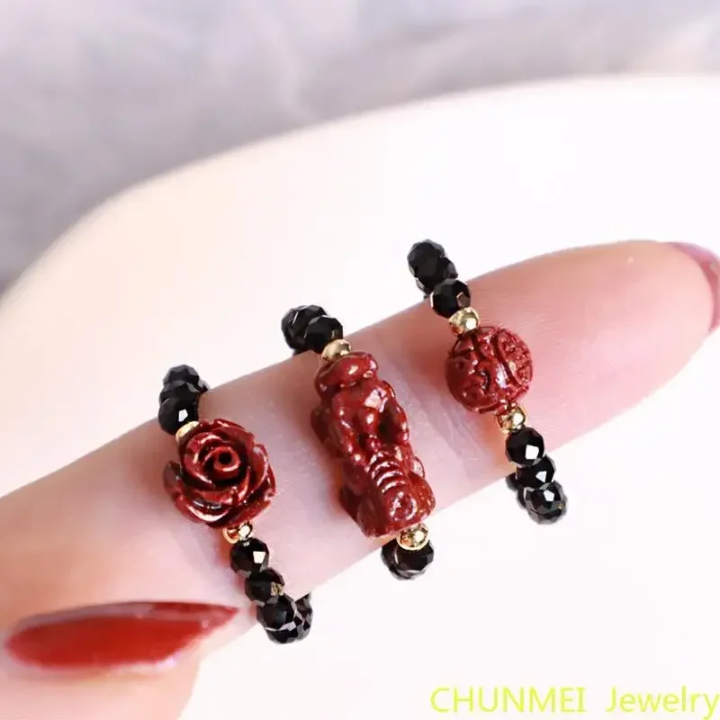 Cincin Wanita Cinnabar alami, cincin wanita Cinnabar ukiran tangan merah, kristal dapat disesuaikan