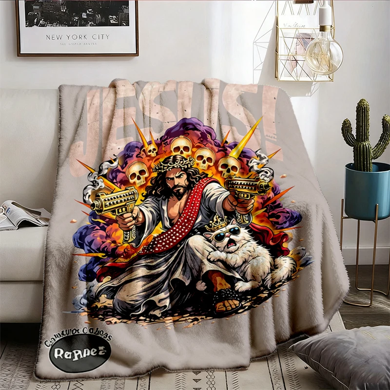 Vintage Don't Gaslight Me Jesus Flannel Blanket, Dungeon Crawler Carl Throw, Sci-Fi Fantasy Bookish Gift