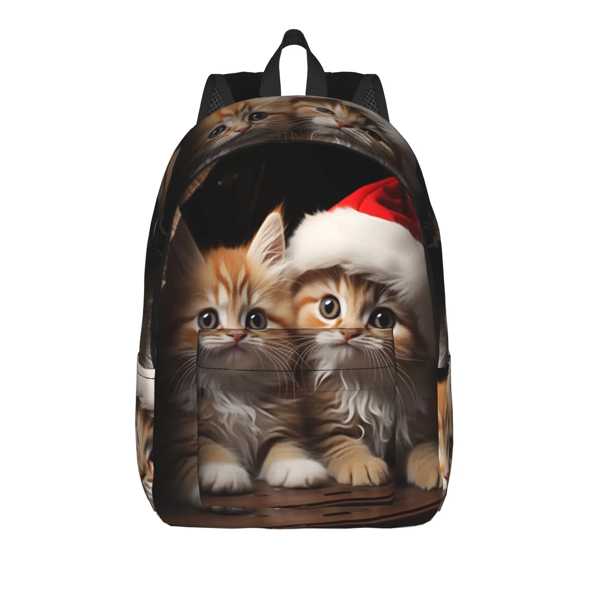Christmas Kittens Backpack  Student Unisex Polyester Outdoor Style Backpacks Large Kawaii High School Bags Rucksack