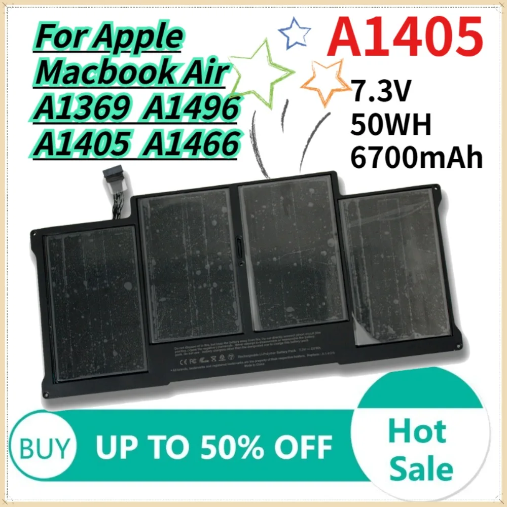 50WH 7200mAh A1405 Laptop Battery For Apple Macbook Air 13 inch A1466(2012-2017) A1369(2011-2012) Replacement A1469 A1377