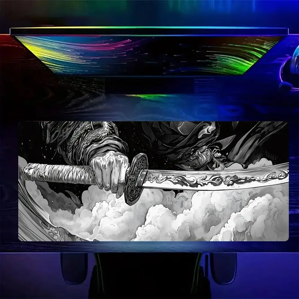 Dark Aesthetic Samurai Sword Mouse Pad Gaming mats Non-Slip Desk Mat mouse carpet with Stitched Edge HD printing Office mat