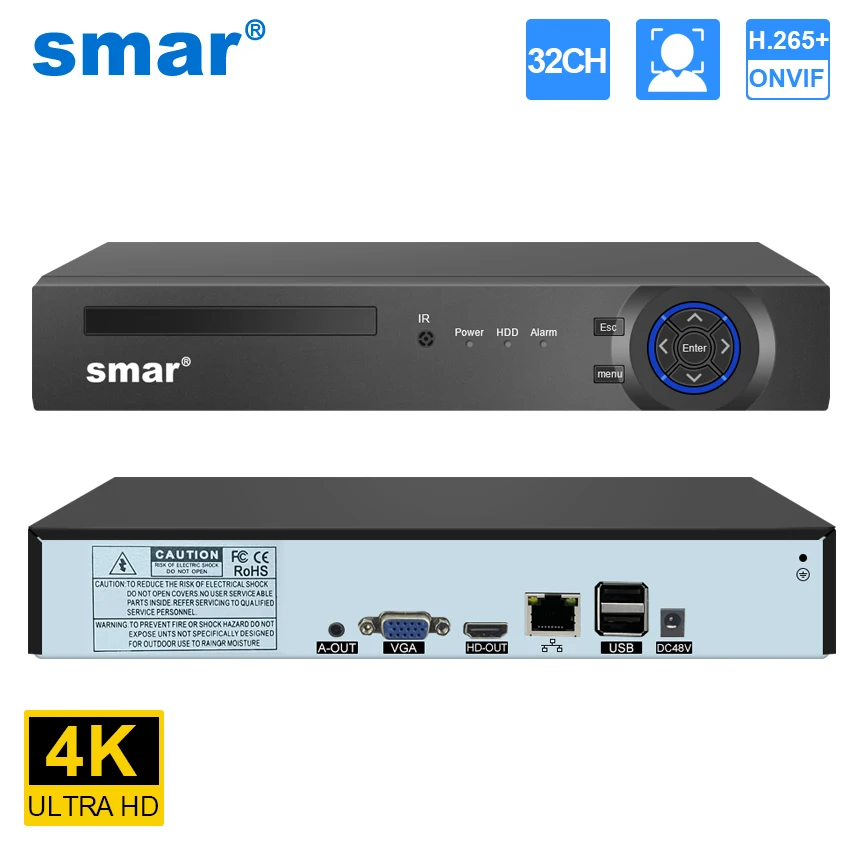 Smar 32CH 4K 8MP Security Video Recorder H.265 CCTV NVR Audio Recording Support Face Detection ONVIF For 8MP 5MP IP Camera XMEYE