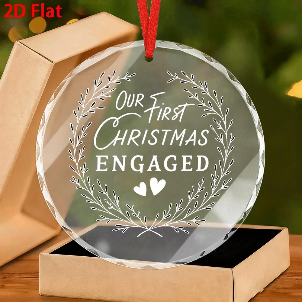 

2D Flat - 1 Glass 2D Flat Christmas Ornament for Engaged Couples | Durable, Round, Bohemian, Ideal for Christmas, Weddings,