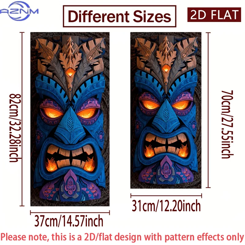 2D/FLAT-Tiki Mask Pattern Trash Can Sticker Wall Sticker Self - Adhesive PVC Decorative Sticker Waterproof Scratch - Resistant