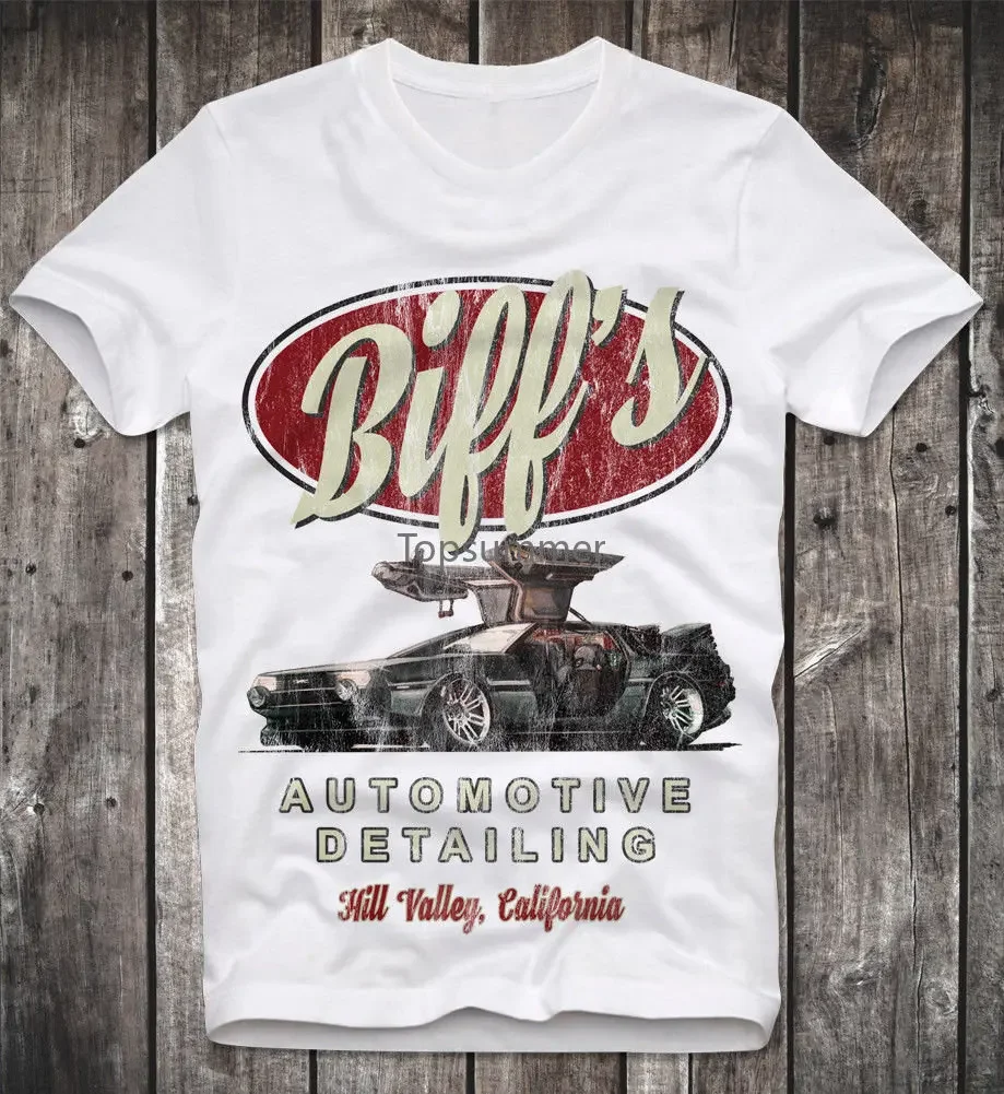 Biff\'S Automotive details Back To The Future In Die Zukunft Doc-Camiseta 100% de algodón de manga corta con cuello redondo, Camisetas estampadas