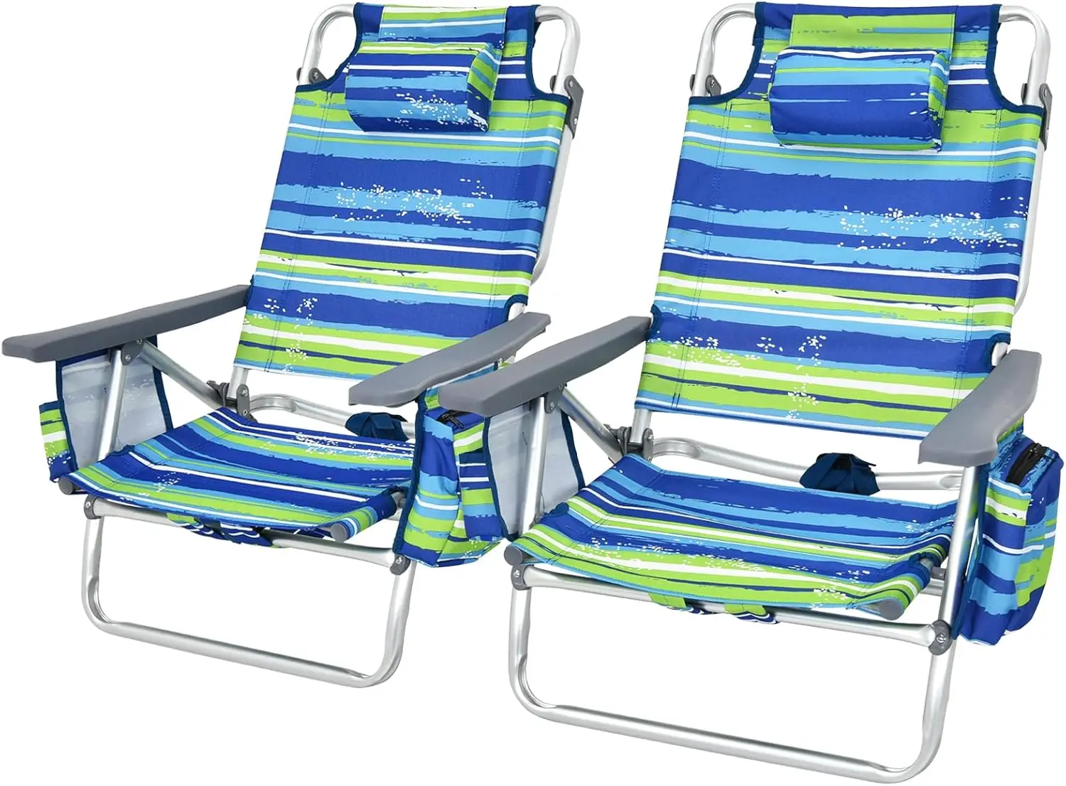 

Set of 2 Backpack Beach Chair, 5-Position Lay Flat Beach Chairs with Cooler Bag, 2 Cup Holders, Towel
