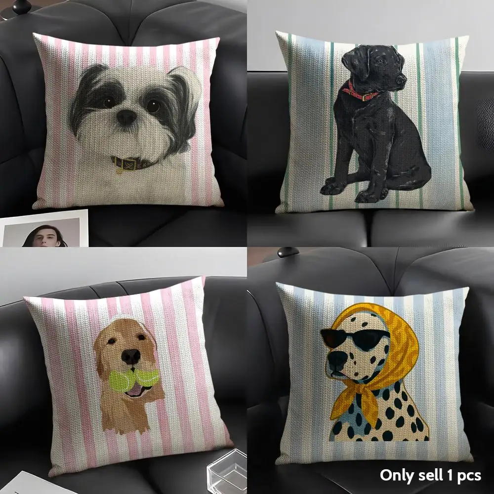 Simple Striped Marine Dog Cushion Cover Natural Linen Organic Fabric Double-Sided Printing Sofa Home Decor Gift Pillow Case