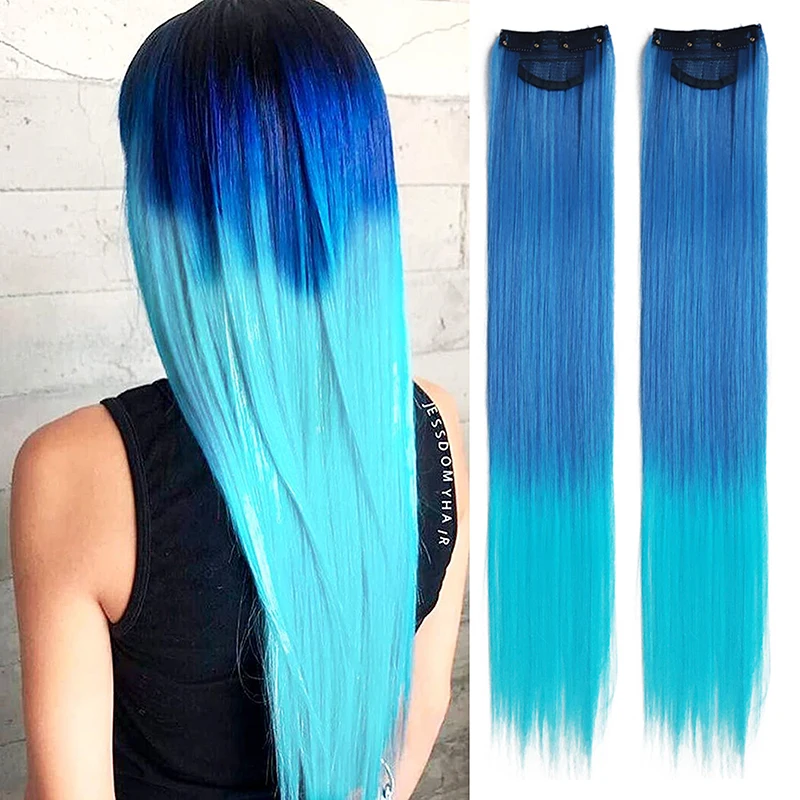 2 PCS Clip in Colored Hair Extensions Synthetic 22