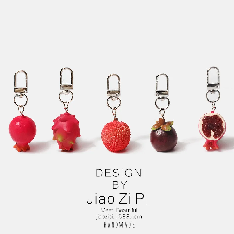 Cartoon Simulation Fruit Keychain Lychee Pomegranate Pitaya Keychain Bag Pendant Keychain Accessory Ornaments Gifts