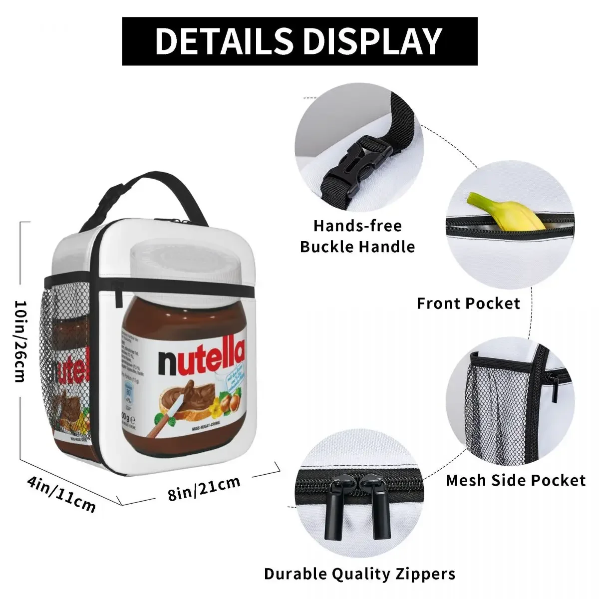 Italy Nutellas Jar Insulated Lunch Bags for Work School Portable Thermal Cooler Bento Box Women Kids