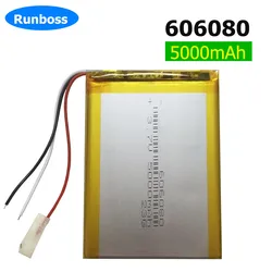 3.7V 5000mAh 606080 Lithium Polymer LiPo Rechargeable Battery For Mp3 Mp4 DVD PAD Camera Speaker Recorder GPS 6*60*80mm 3 Wires