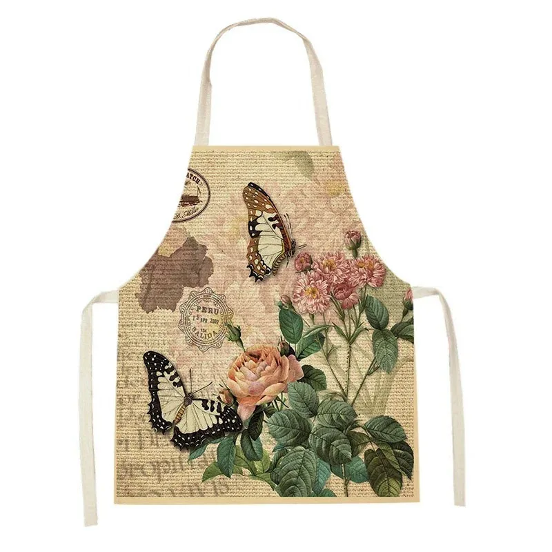 

Vintage Bird Butterfly Print Apron Sleeveless Linen Women Kitchen Cooking Baking Pinafore Retro Botanical Art Gardening Bib