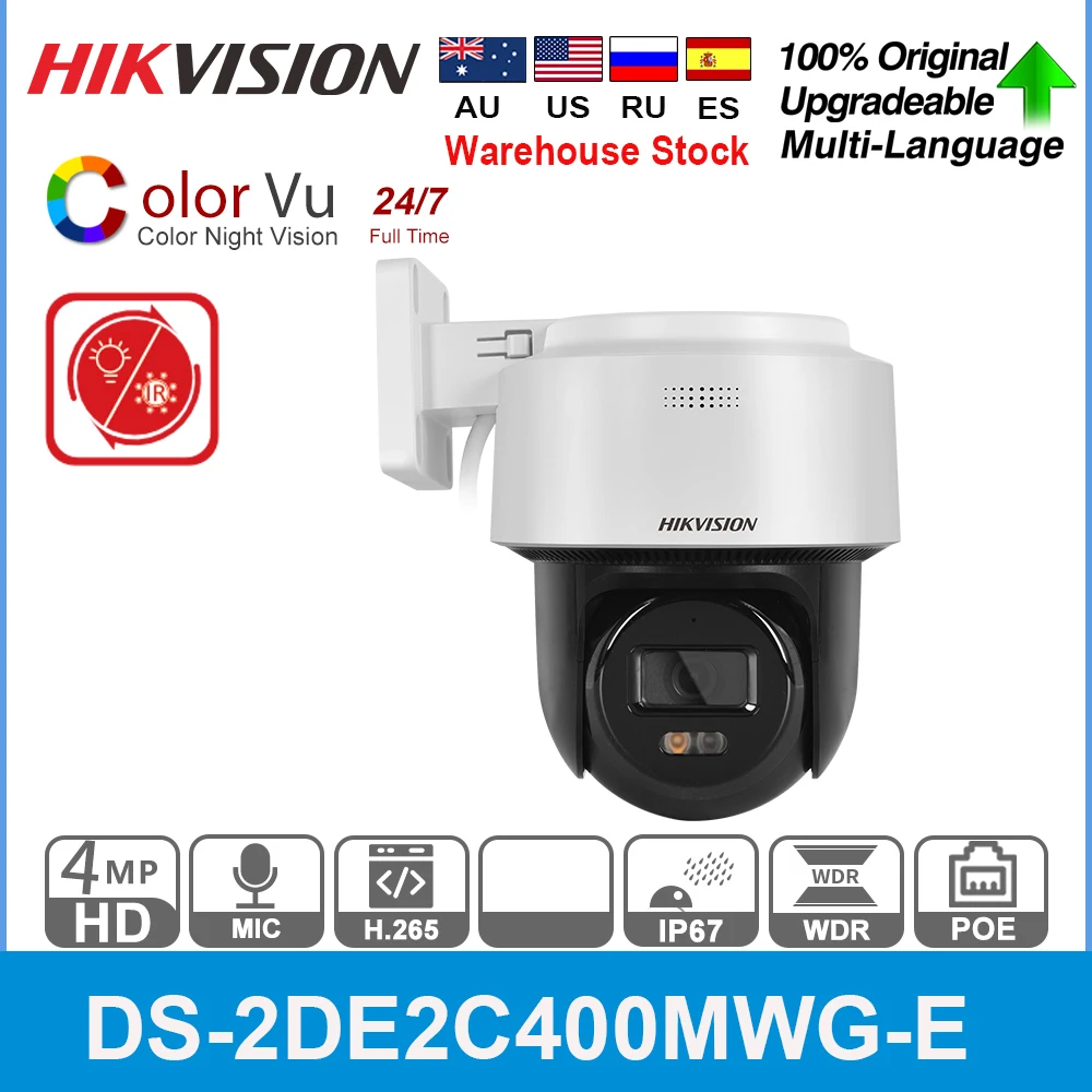 Hikvision PT Camera 4MP DS-2DE2C400MWG-E POE Built-in Mic Speaker Smart Hybrid-light Human Detection Auto-tracking Lite Outdoor