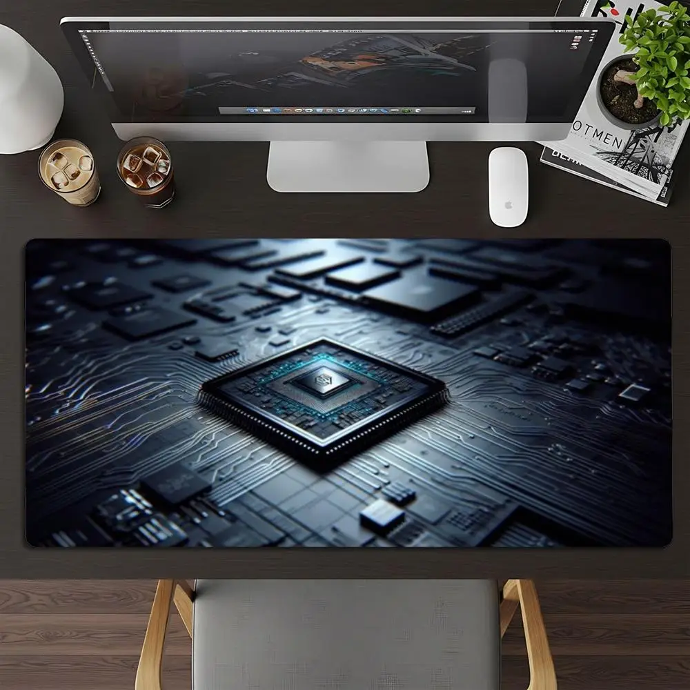 Large Gaming Mouse Pad Neon Blue CPU Circuit Board Game Table Mats XXL Rubber Anti-slip Laptop Keyboard Mousepads Long Desk Pads