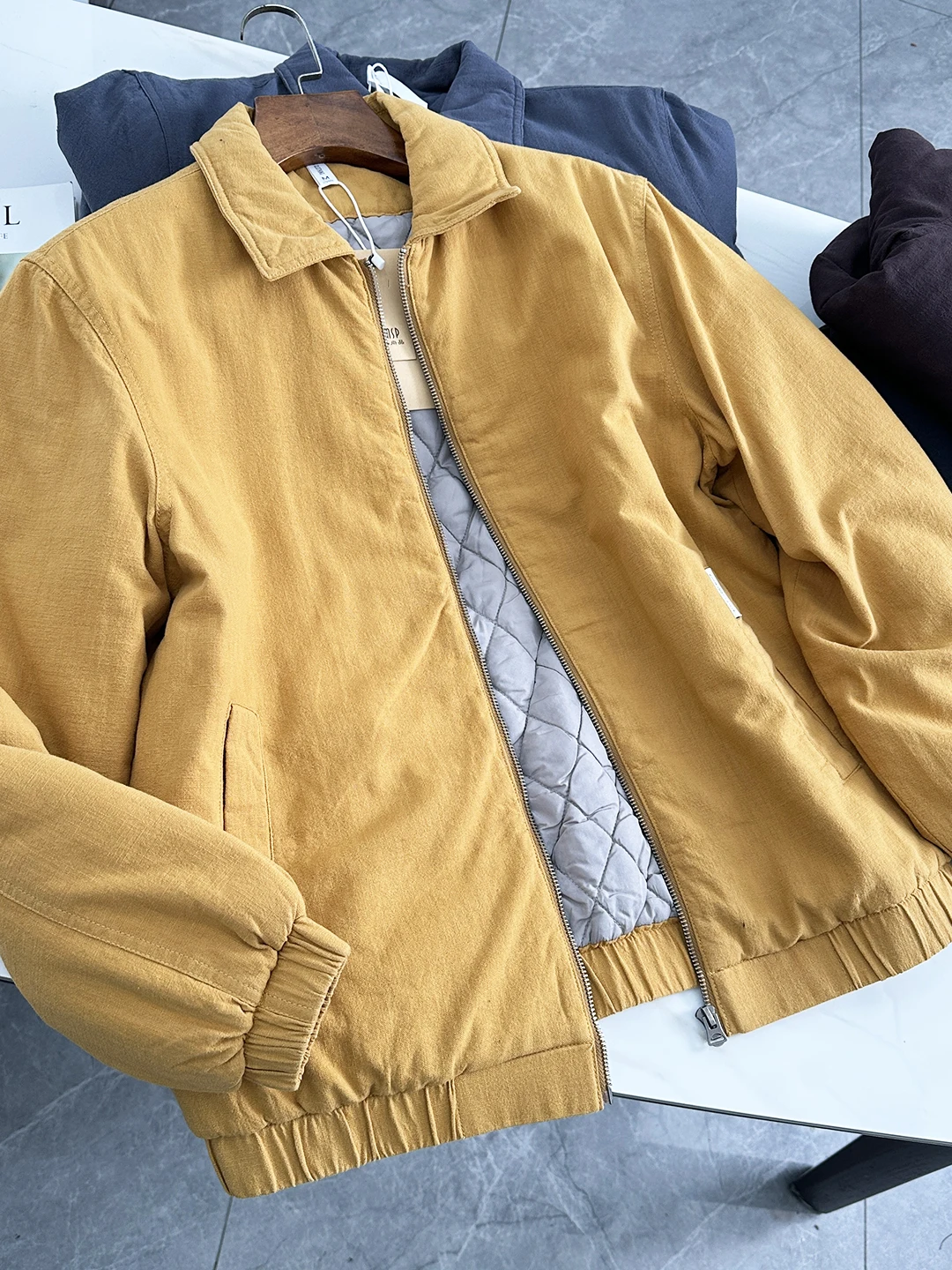 

Waed Pure Cotton Men's Quilted Jaet Warm Flannel Collar Spring Outerwear Trendy Diamond Patterned Thiened Commute