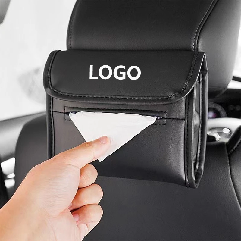 Car Leather Tissue Bag With Logo Car Backseat Tissue Case Storage For Ford Ecosport 2022 2020 2018 2023 2007 Accessories