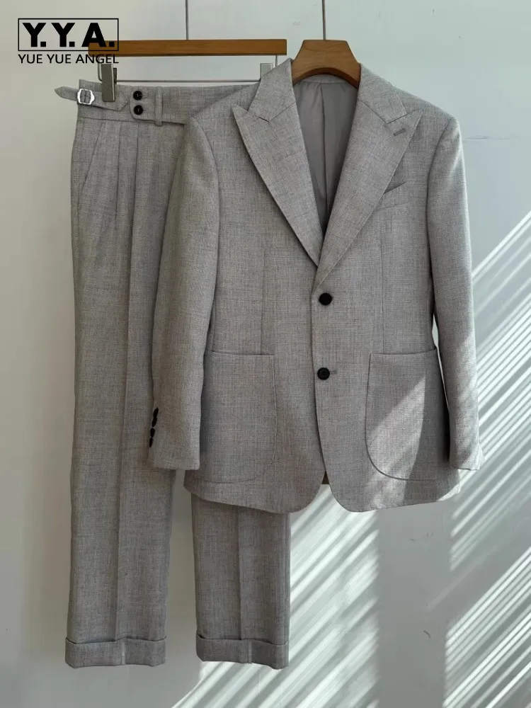 

Business Casual Italian Style Mens Party Groom Suits Sets Office Men Retro Single Breasted Blazers Straight Pants Two Piece Set