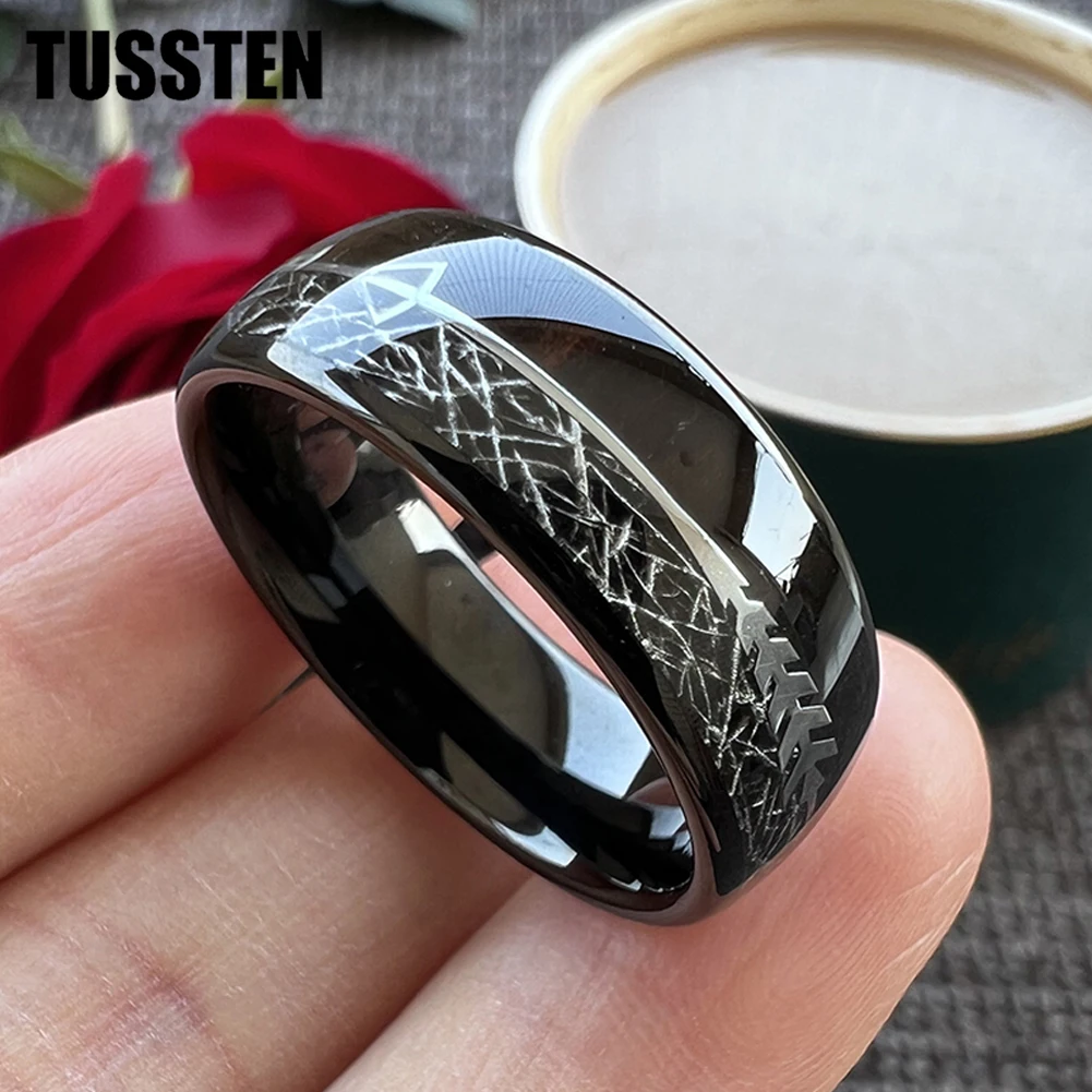 

Dropshipping TUSSTEN Cool Men Women Ring Tungsten Engagement Wedding Band Different Woods And Arrow Inlay 6MM /8MM Available