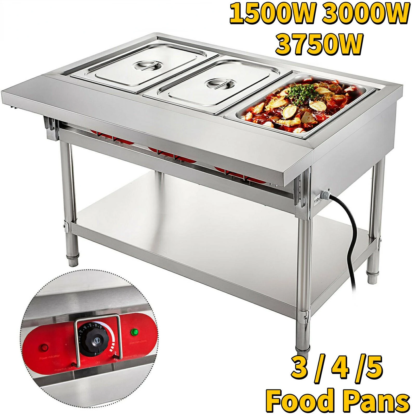 

Commercial Electric Steam Table Food Warmer Stand Stainless Steel Foldable for Restaurants Canteens Catering Holding Food