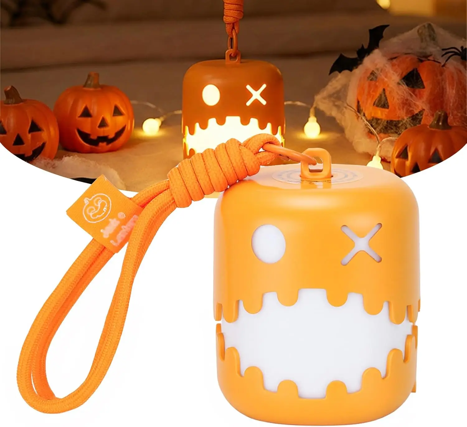 4 Inch Halloween Light Up Pumpkin Jack o Lantern with Lanyard