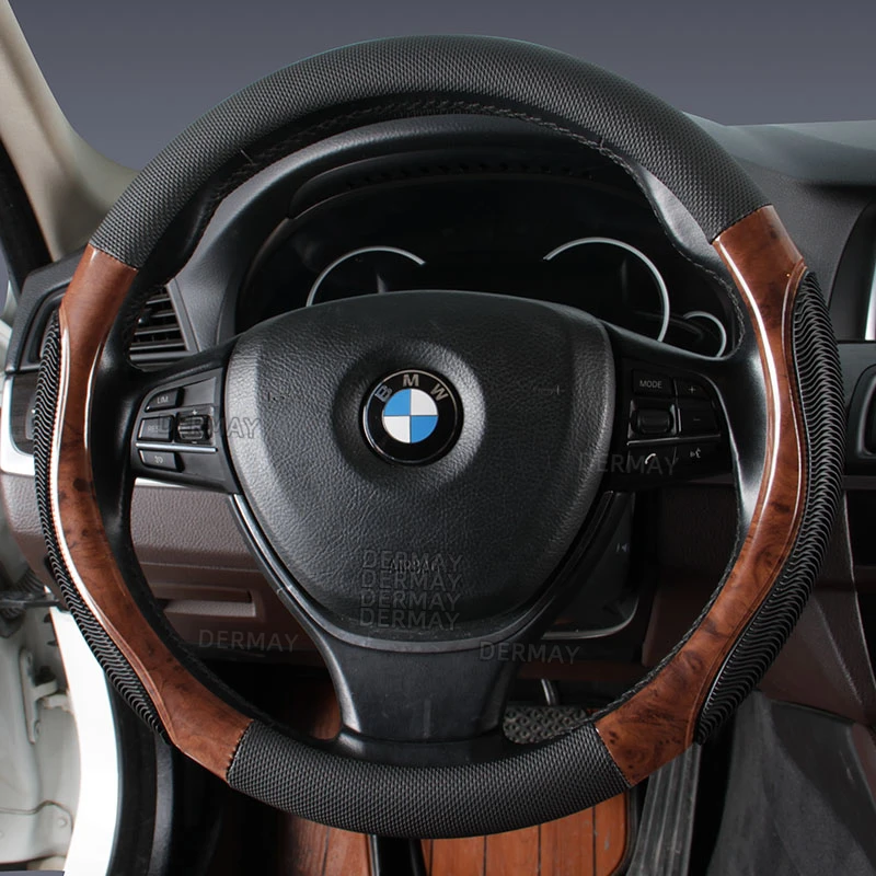 New Wood Grain Car Steering Wheel Cover PU Leather Luxury Auto Steering Wheel Protector 38CM/15\