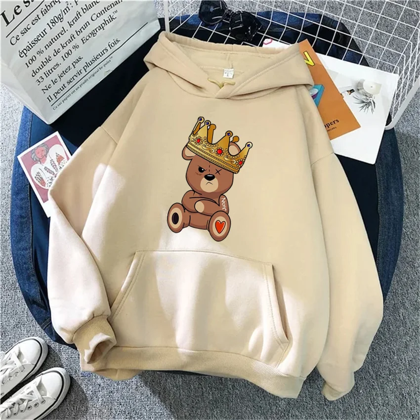 Fashion cartoon Women\'s Hoodie Teddy Bear Print Hoodies Women Streetwear Pullover Harajuku Unisex Sweatshirt Oversized Clothes