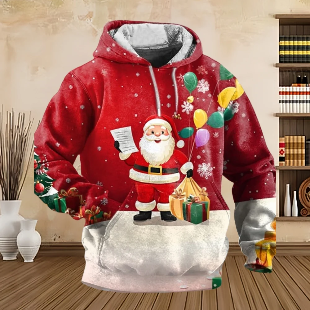 2025 جديد هوديي سانتا كلوز الرجال الموضة ثلاثية الأبعاد طباعة عطلة الشارع الشهير عيد الميلاد هوديس مقنعين الكنغر جيب مصمم البلوز #5