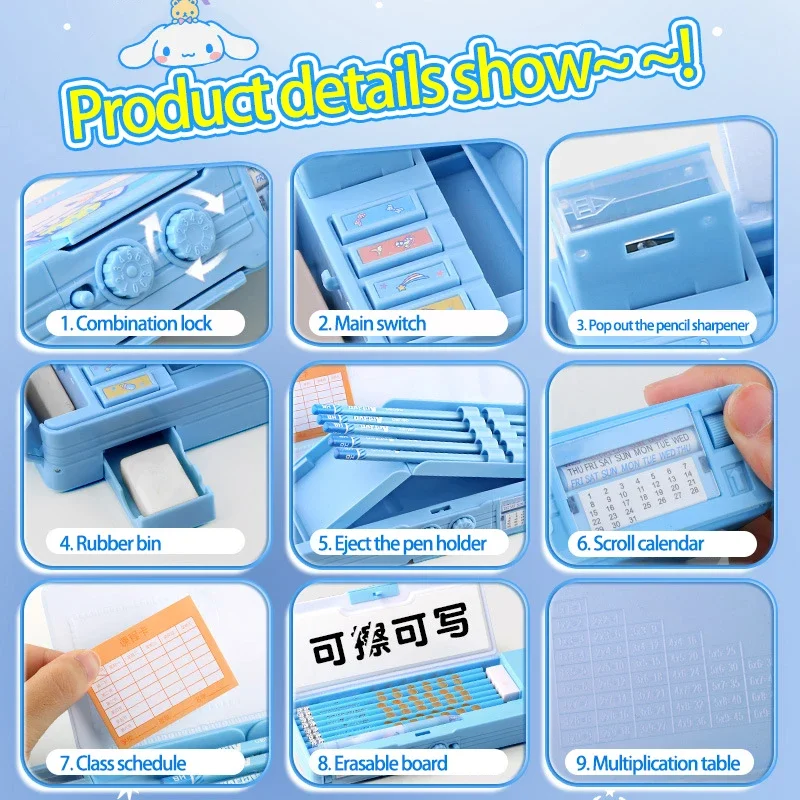 سانريو سينامورول مقلمة متعددة الوظائف سعة كبيرة صندوق رصاص مشفر قفل الطلاب توريد الأطفال مصطلح جديد هدية حقيقية