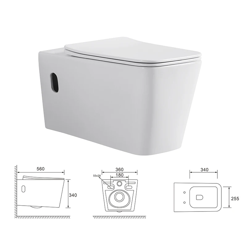 Modern Wall-Mounted One-Piece Ceramic Toilet, Rimless Tornado Cyclone Flush & Straight Flush Dual Design