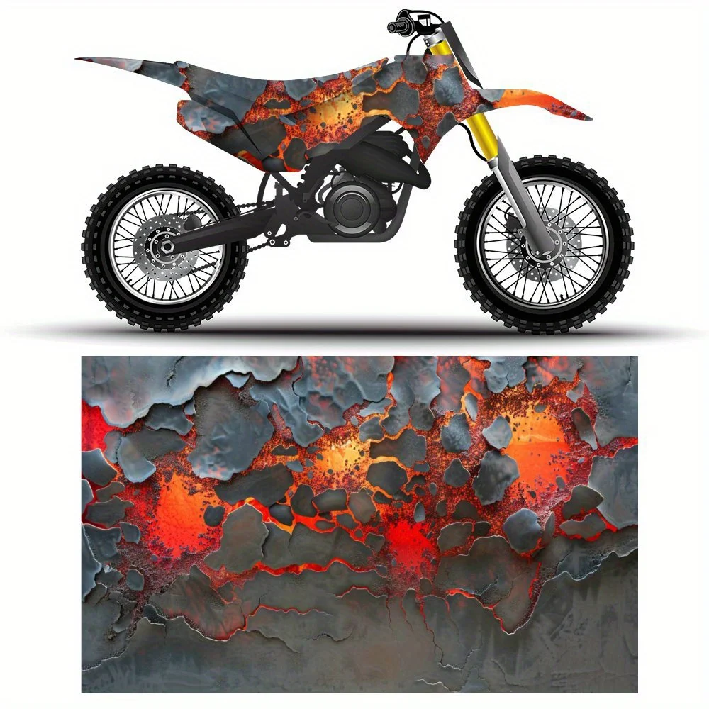 

Fiery Circular Voids, Ashen Stone Texture, Dramatic Visual Contrast，Motorcycle Vinyl Wraps Stickers, Splash Proof Decals, Remova
