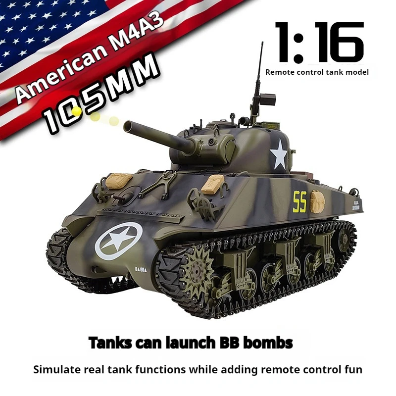 Helong Coolbank Sherman M4a3bb Bullet Shooting Electric Remote Controlled Tank Smoke Military Tank Model Toy Gift