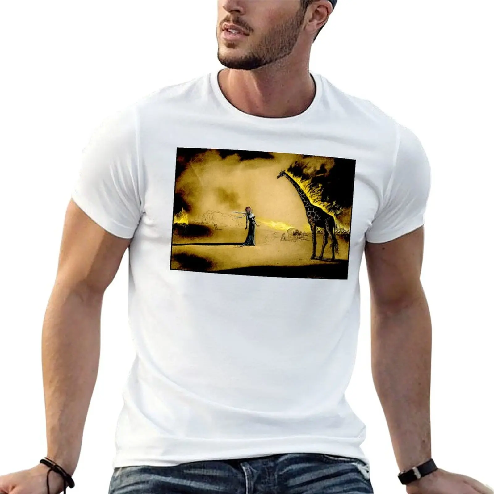 BURNING GIRAFFE : Vintage 1937Abstract Painting Print T-Shirt t shirts designer man t shirt heavy cotton T-Shirt
