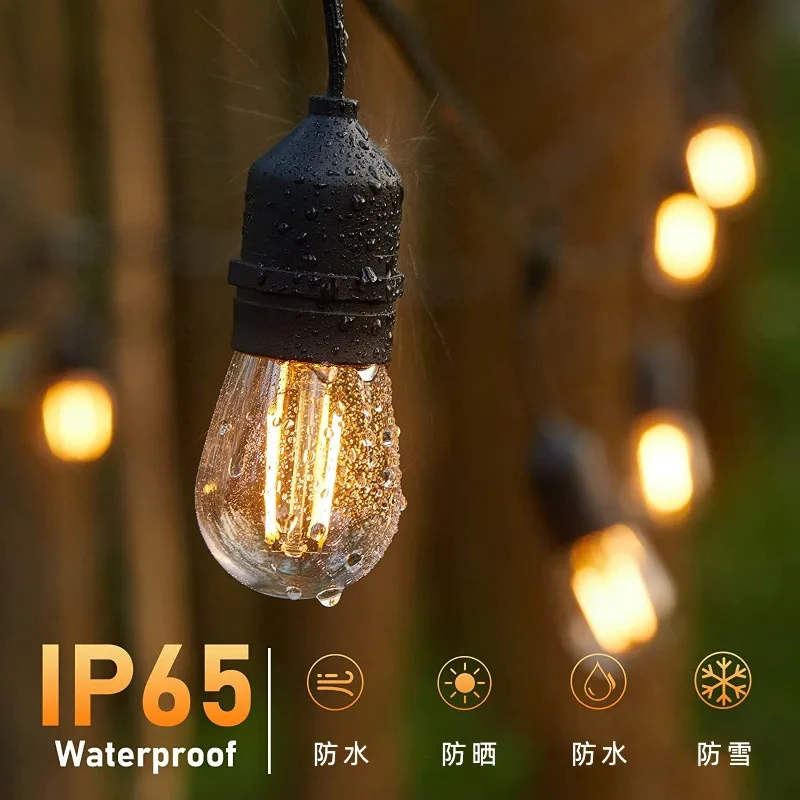 LED Light String Outdoor Waterproof E27 Screw 2 Watts Garden Campground Festival Warm Light Atmosphere Decorative String Light
