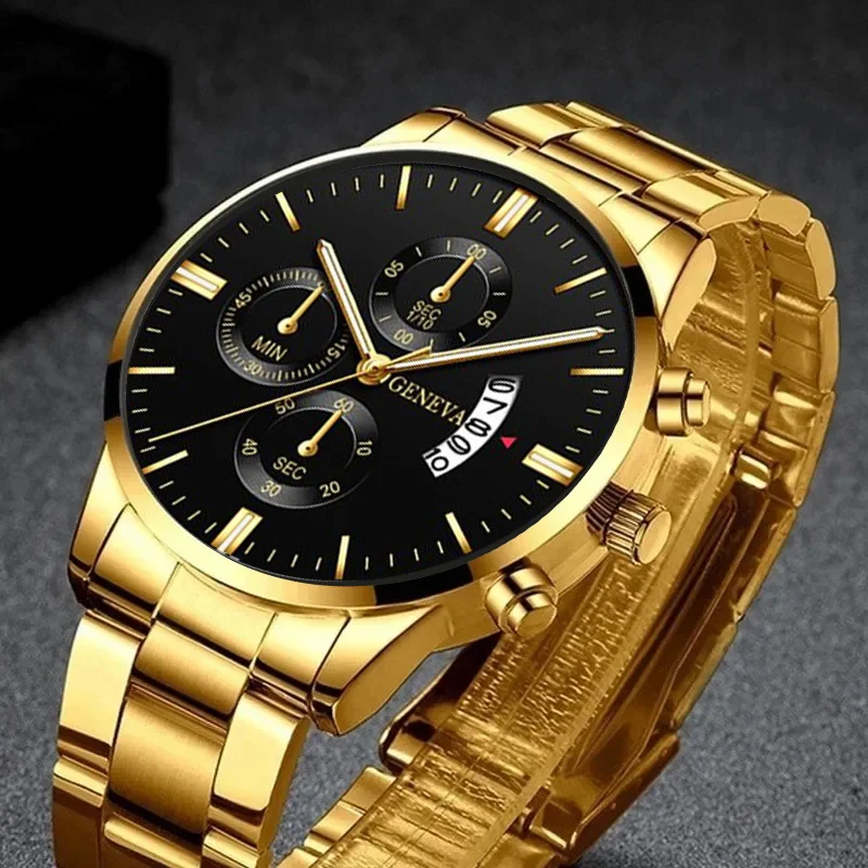 Relógio de negócios analógico casual masculino, conjunto pulseira e colar, 3 peças por conjunto