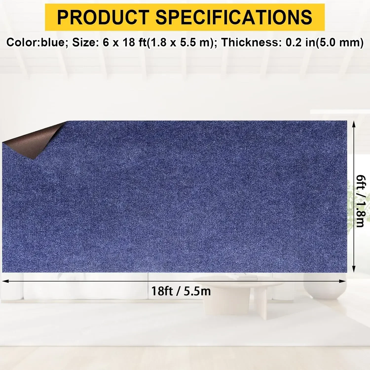 

Xmsj.marine ,6 Ft X 18 Deep Blue Indoor Outdoor Carpet 0.2" Thick Boat With Water-proof Tpe Backing