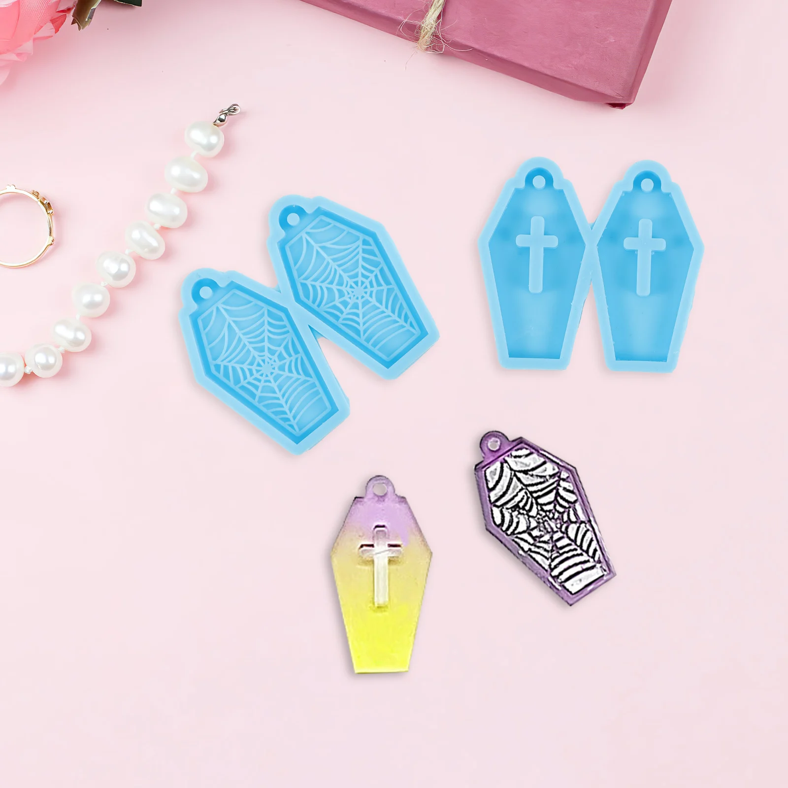 

Набор из 4 силиконовых форм для подвесок-кулонов, для изготовления украшений из смолы, многоразовые, гибкие, антипригарные, для уникальных подарков ручной работы