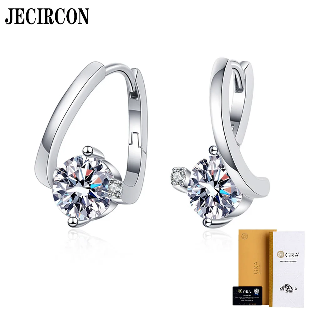 

JECIRCON S925 Sterling Silver Moissanite Hoop Earrings for Women Light Luxury Fashion Seiko Quality 1ct D Color Diamond Jewelry