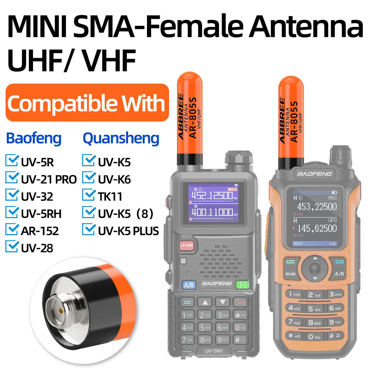 ABBREE AR-805S Mini Short Walkie Talkie SMA-Female Antenna UHF/VHF Long Range For Baofeng UV-5R UV-32 UV-21 PRO Ham 2 Way Radio