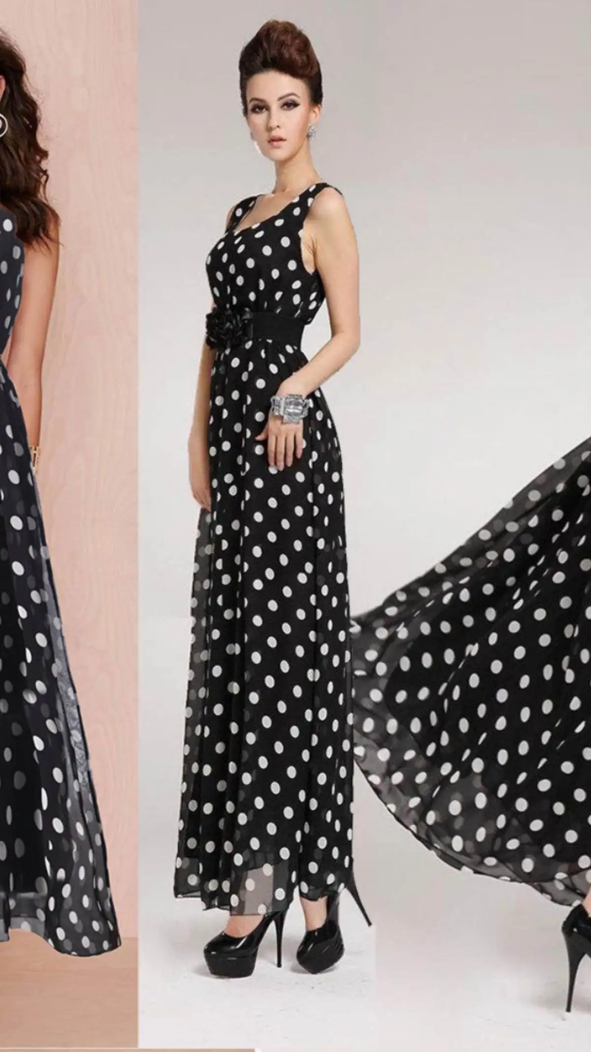 여름 신상 물방울 무늬 여성 롱 베스트 드레스 트렌디 쉬폰 원피스 드레스 패셔너블 여성 의류