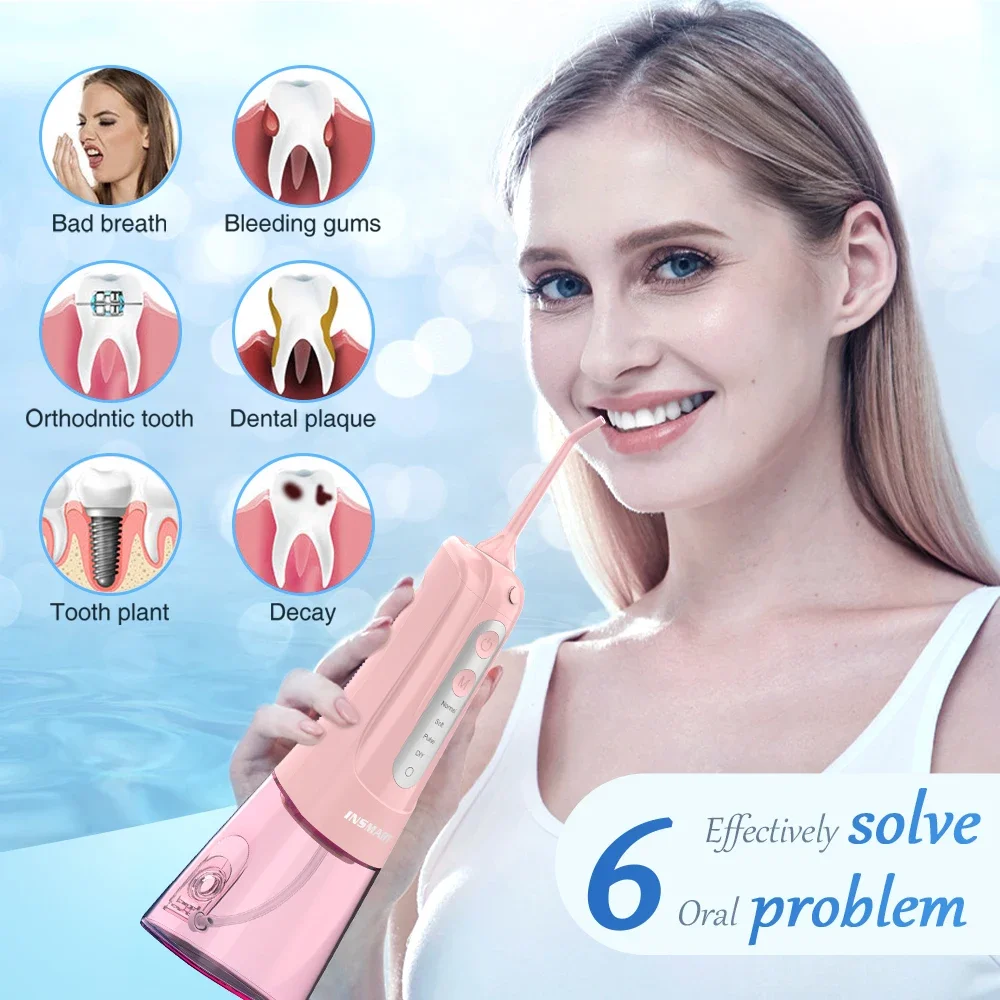 INSMART Oral Irrigator Teeth Whitening 300ML Teeth Cleaner Waterproof Portable Dental Water Jet Floss Dental Water Flosser