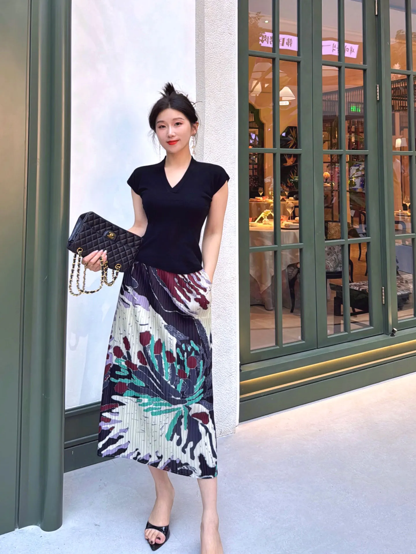 

YANGXIAOJING Sexy Split ort Skirt Suit Women's High Waist Slim Fit Polyester Fiber Ci Walk adient Pleat Bla Dr