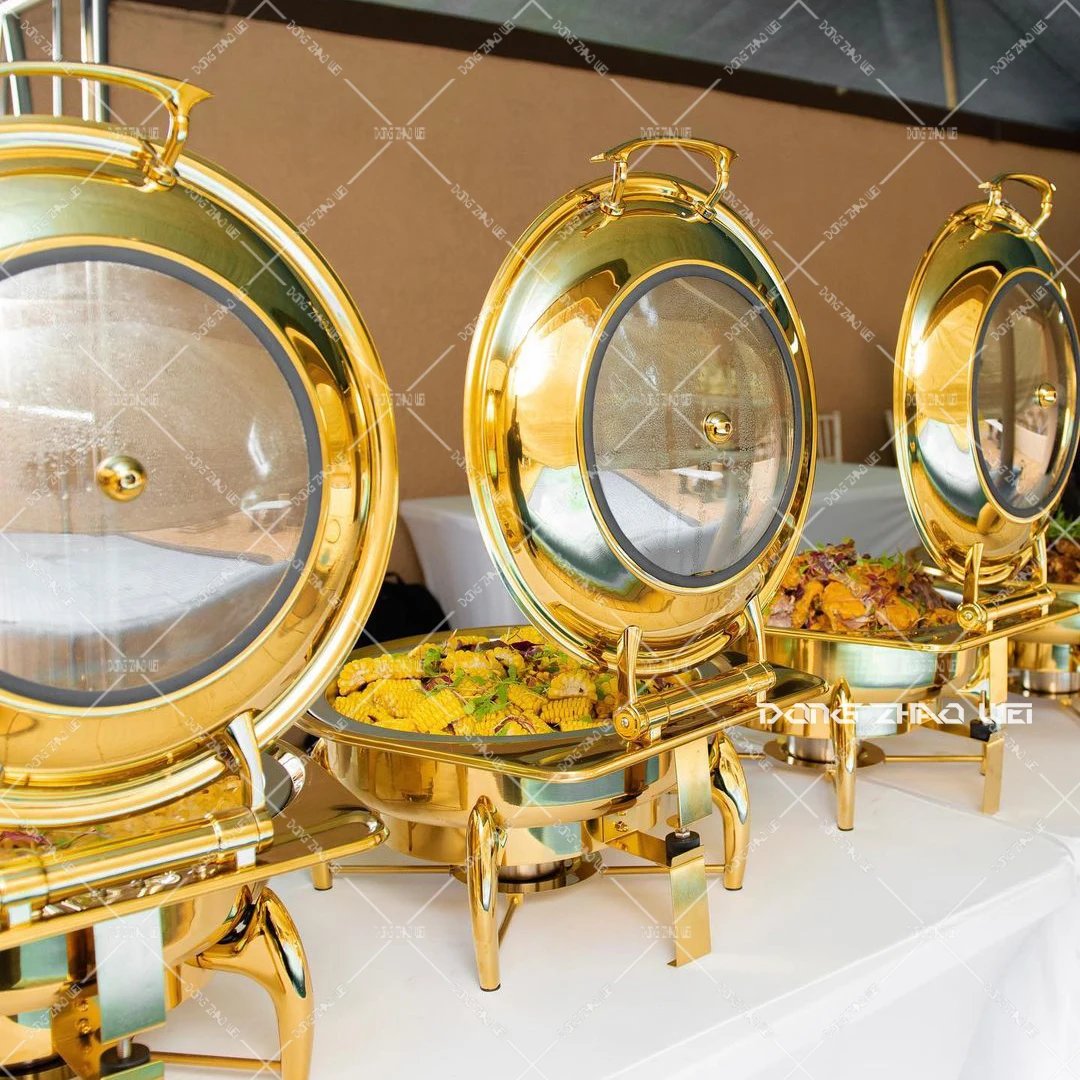 Imagem -02 - Round Gold Chafing Dish Grupo Uso do Casamento Pratos Buffet Fogão Bell Dome Soup Food Warmer Party Hotel Aço Inoxidável