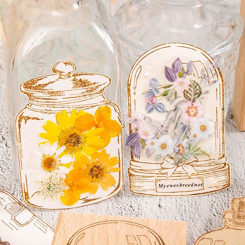 Yoofun Large Size Vintage Dream in Bottle Wooden Stamp Journaling Scrapbooking DIY Wood Bottles Stamp Retro Stationery