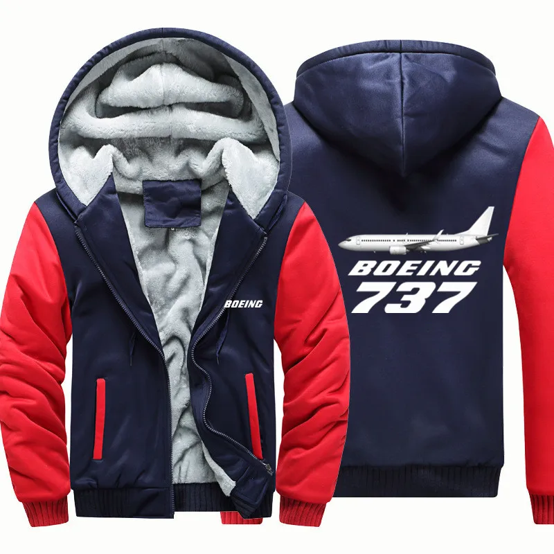 Wool Fleece Warm Zipper Hooded Thick Hoodies Sweatshirts The Boeing 737 Aviation Pilots Flight Men Coat Jackets