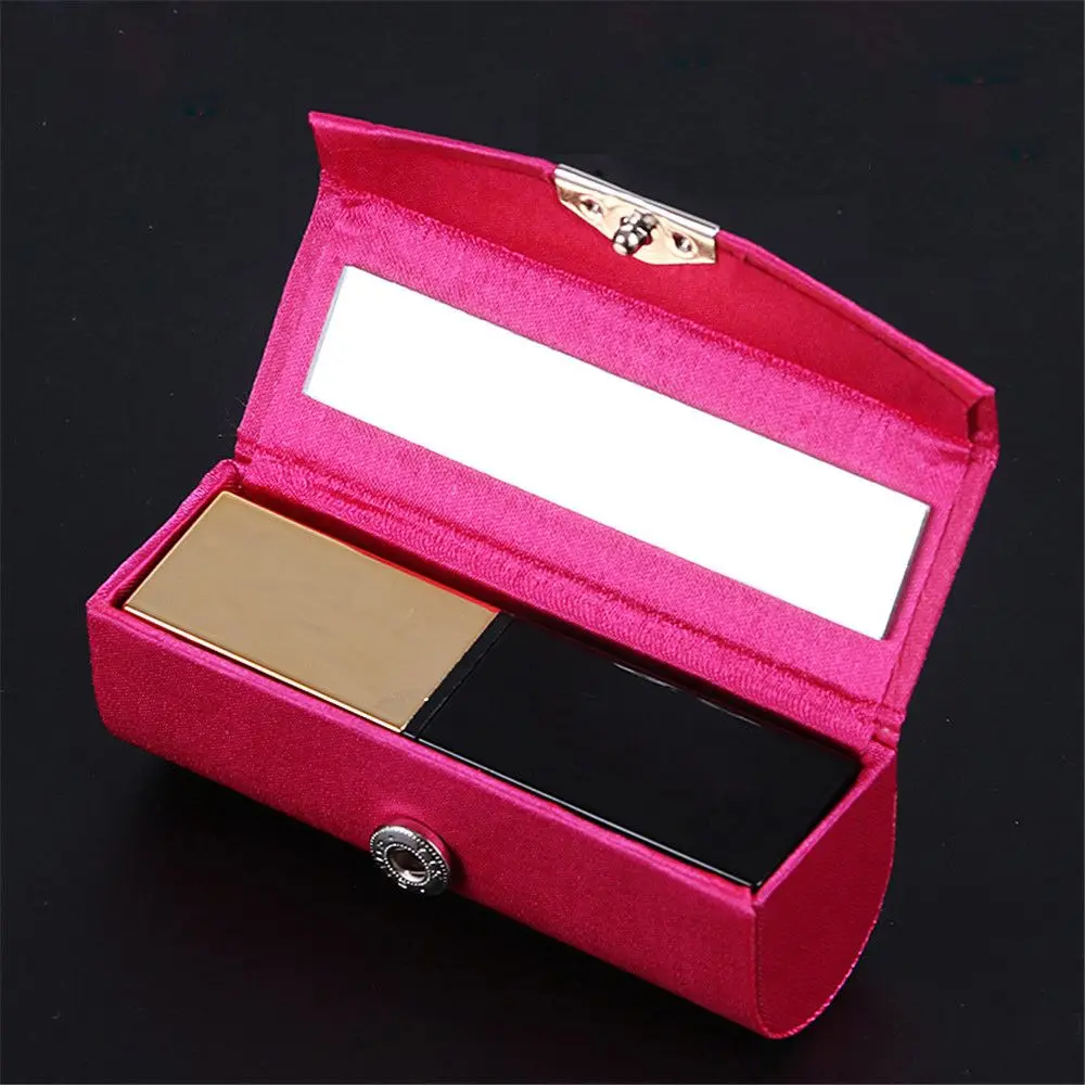 Women Beauty Retro Embroidered Makeup Storage Mini Mirror Lip Gloss Box Lipstick Case Jewelry Holder