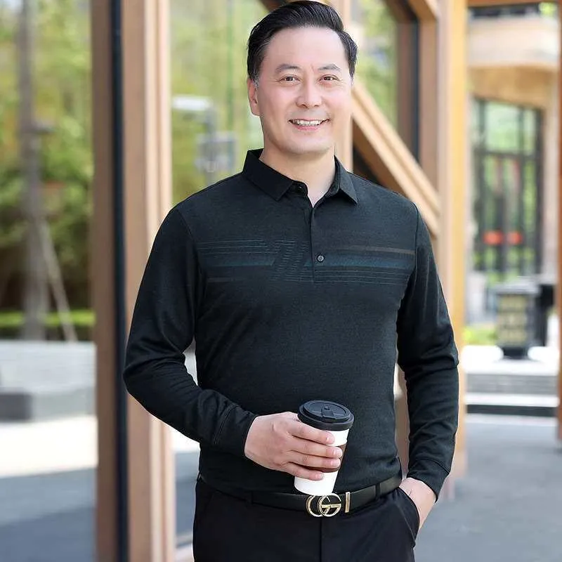 

Мужская рубашка с длинным рукавом для среднего и пожилого возраста, приятная к коже, дышащая, прочная, с воротником, на все сезоны