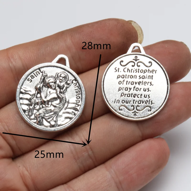 10pcs Silver Plated St Christopher Tag Alloy Pendant DIY Charm Catholic Bracelet Rosary Necklace Jewelry Crafts Making A78