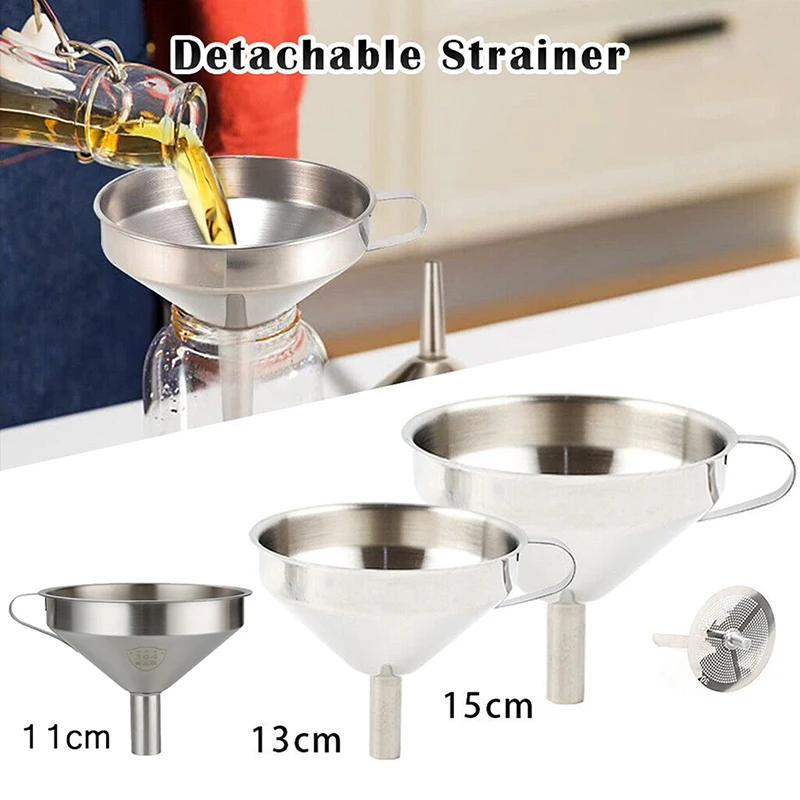 Stainless Steel Funnel Kitchen Oil Liquid Metal Funnels with Detachable Filter Wide Mouth Funnel for Canning Kitchen Tools